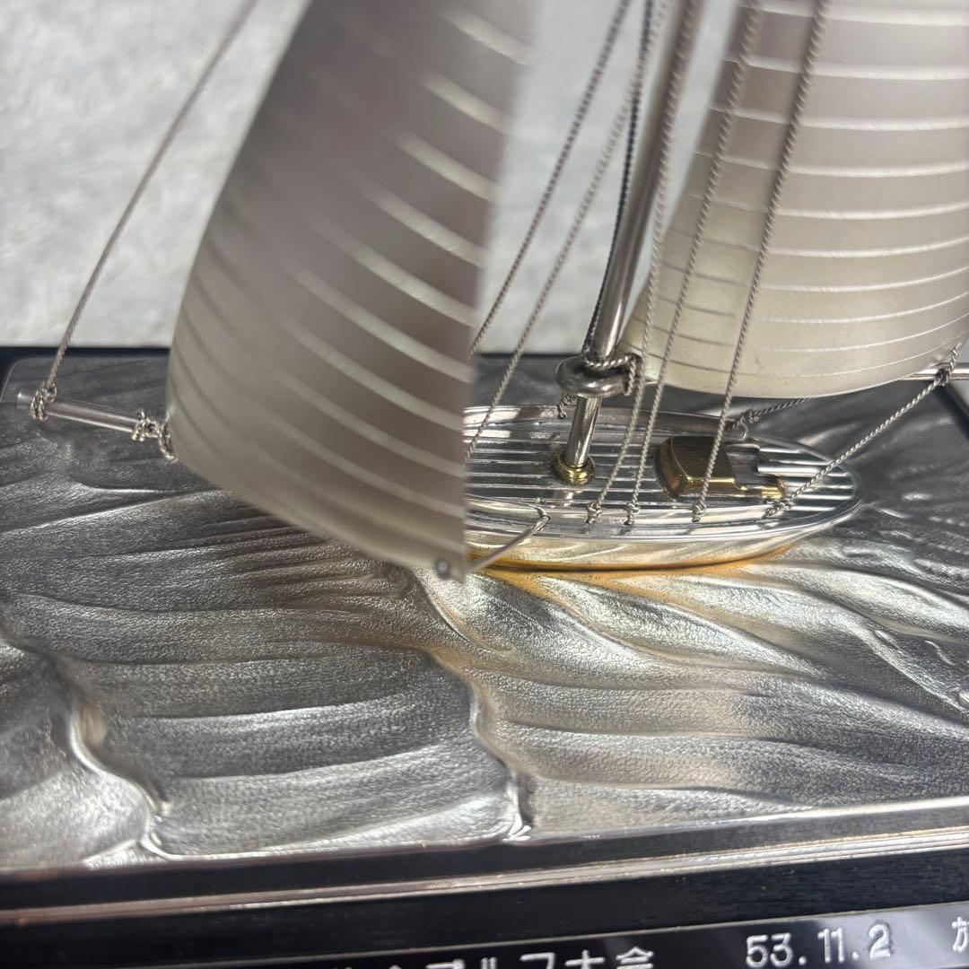 銀製 帆船置物 ガラスケース ヨット シルバー