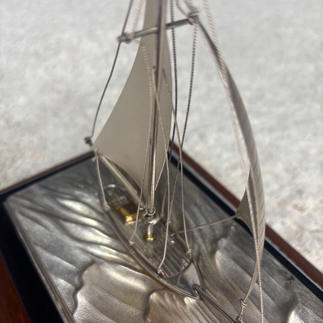 銀製 帆船置物 ガラスケース ヨット シルバー