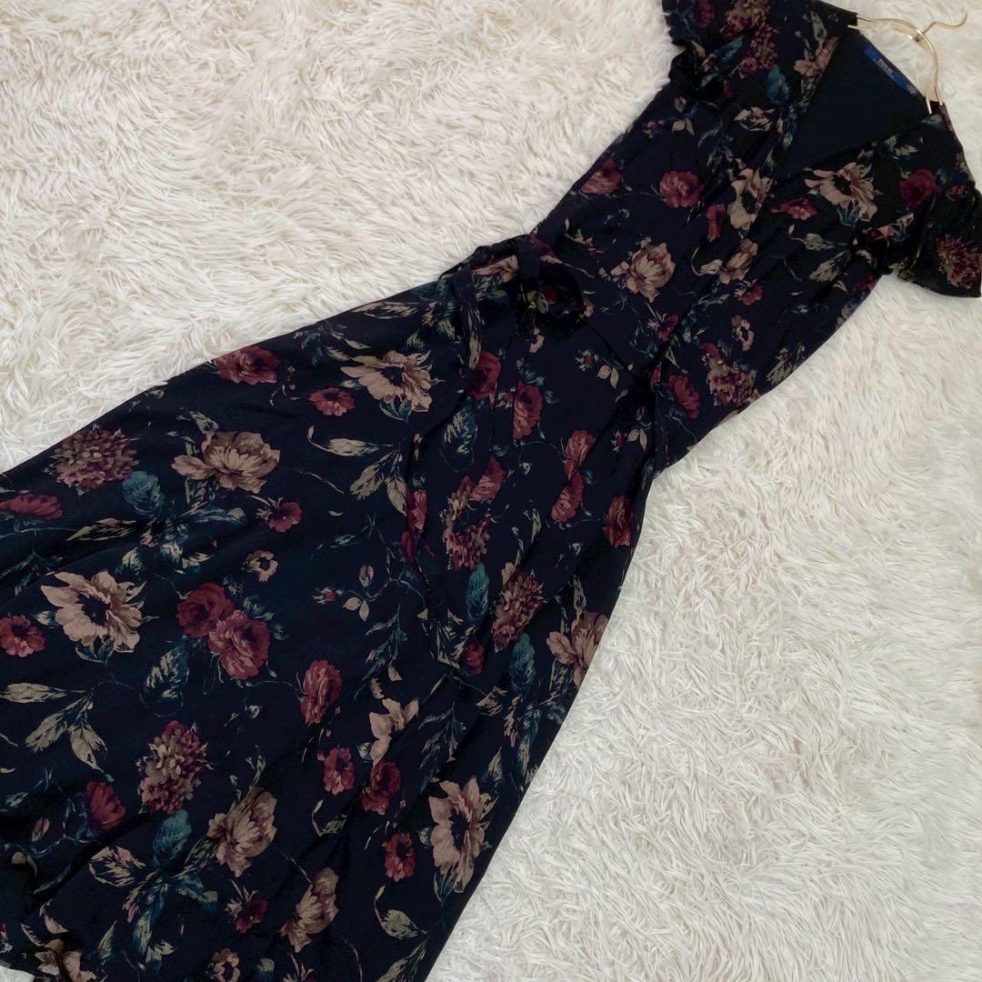 RALPH LAUREN 花柄ワンピース ブラック 0 Ｖネック お呼ばれ