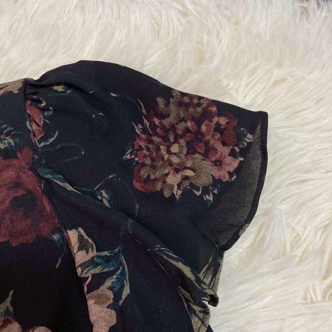 RALPH LAUREN 花柄ワンピース ブラック 0 Ｖネック お呼ばれ