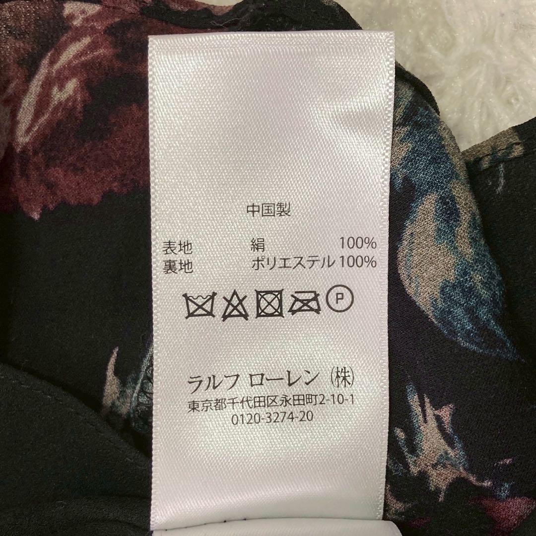 RALPH LAUREN 花柄ワンピース ブラック 0 Ｖネック お呼ばれ