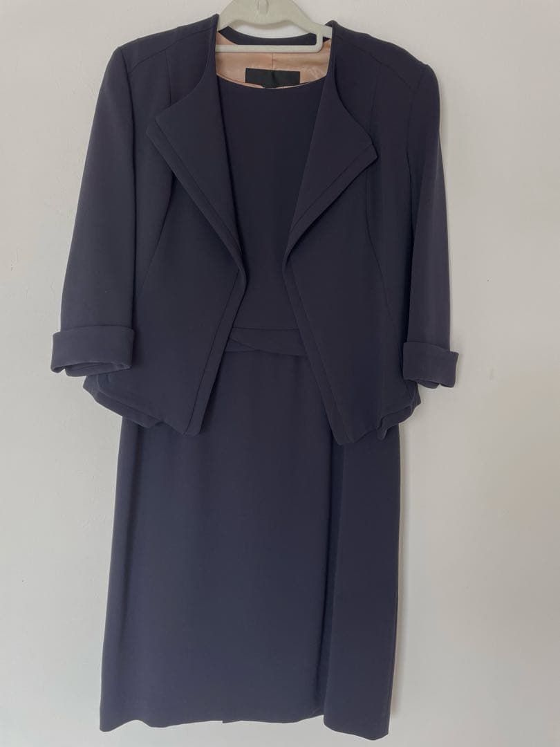 【美品】ダブスタ ワンピースセットスーツ フォーマル 濃紺 ネイビー