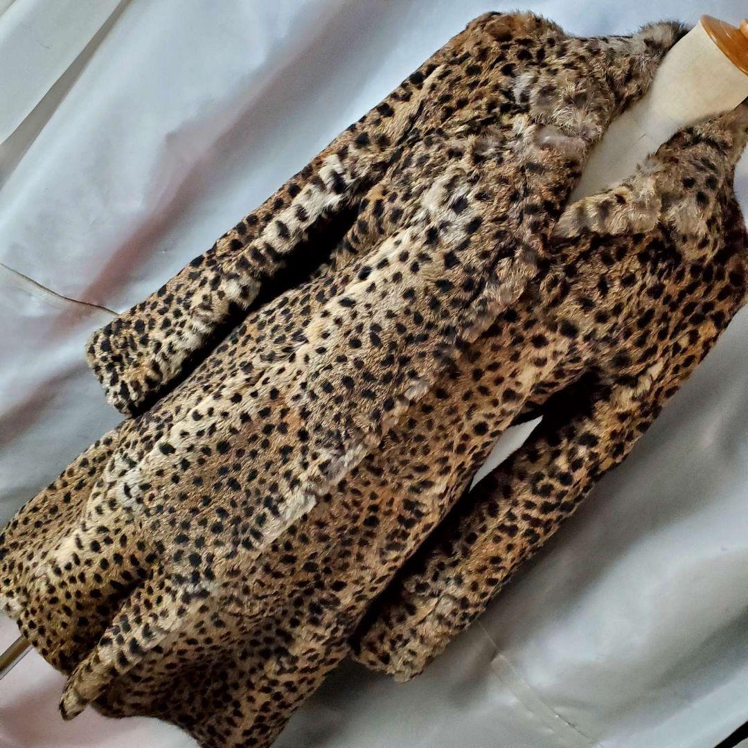 ★毛皮★豹柄★ラビットファーロングコート★S-XS★