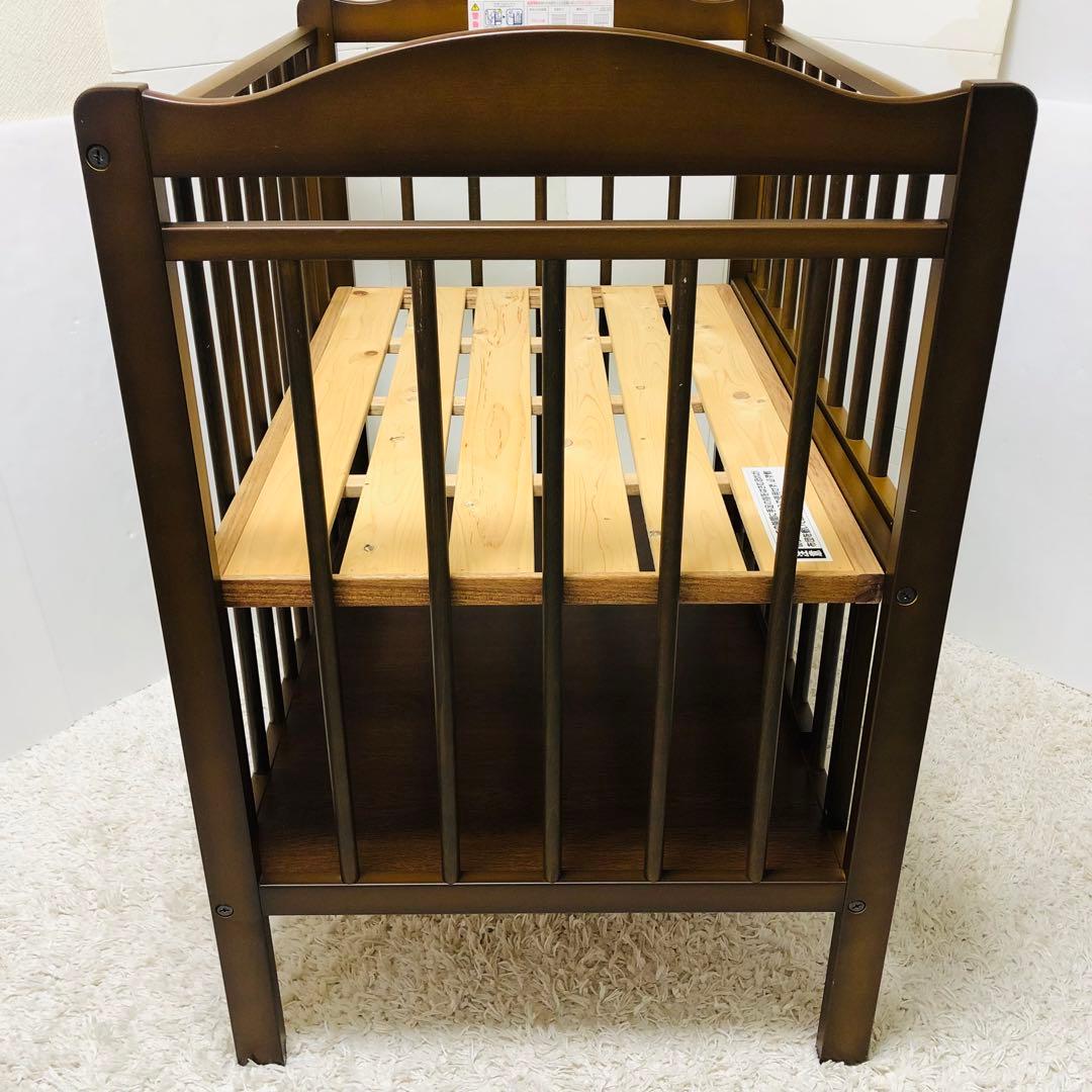 日本製　サワベビー　ベビーベッド　木製　ブラウン　ハイタイプ　澤田工業
