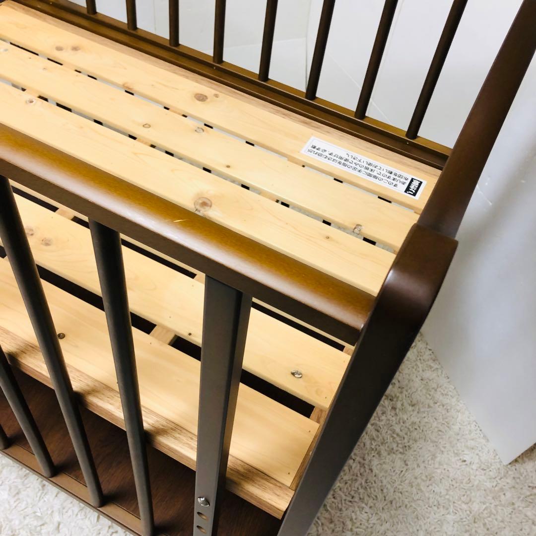 日本製　サワベビー　ベビーベッド　木製　ブラウン　ハイタイプ　澤田工業