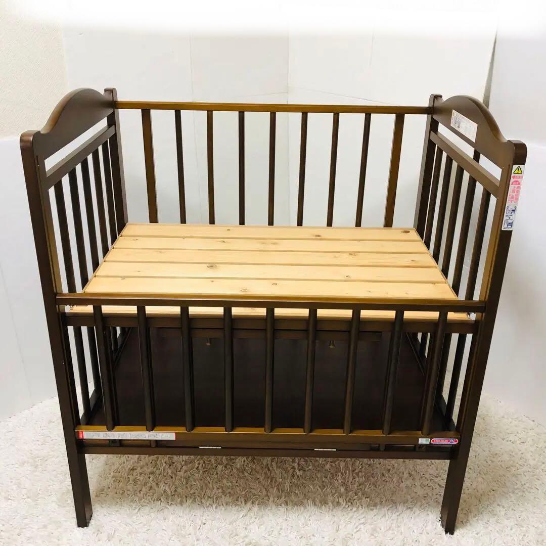 日本製　サワベビー　ベビーベッド　木製　ブラウン　ハイタイプ　澤田工業