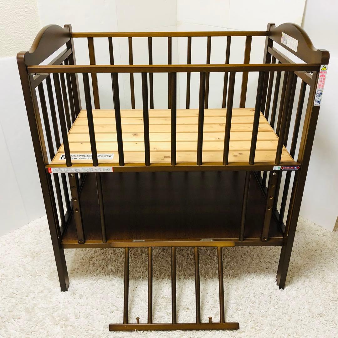 日本製　サワベビー　ベビーベッド　木製　ブラウン　ハイタイプ　澤田工業