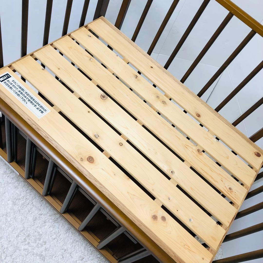 日本製　サワベビー　ベビーベッド　木製　ブラウン　ハイタイプ　澤田工業