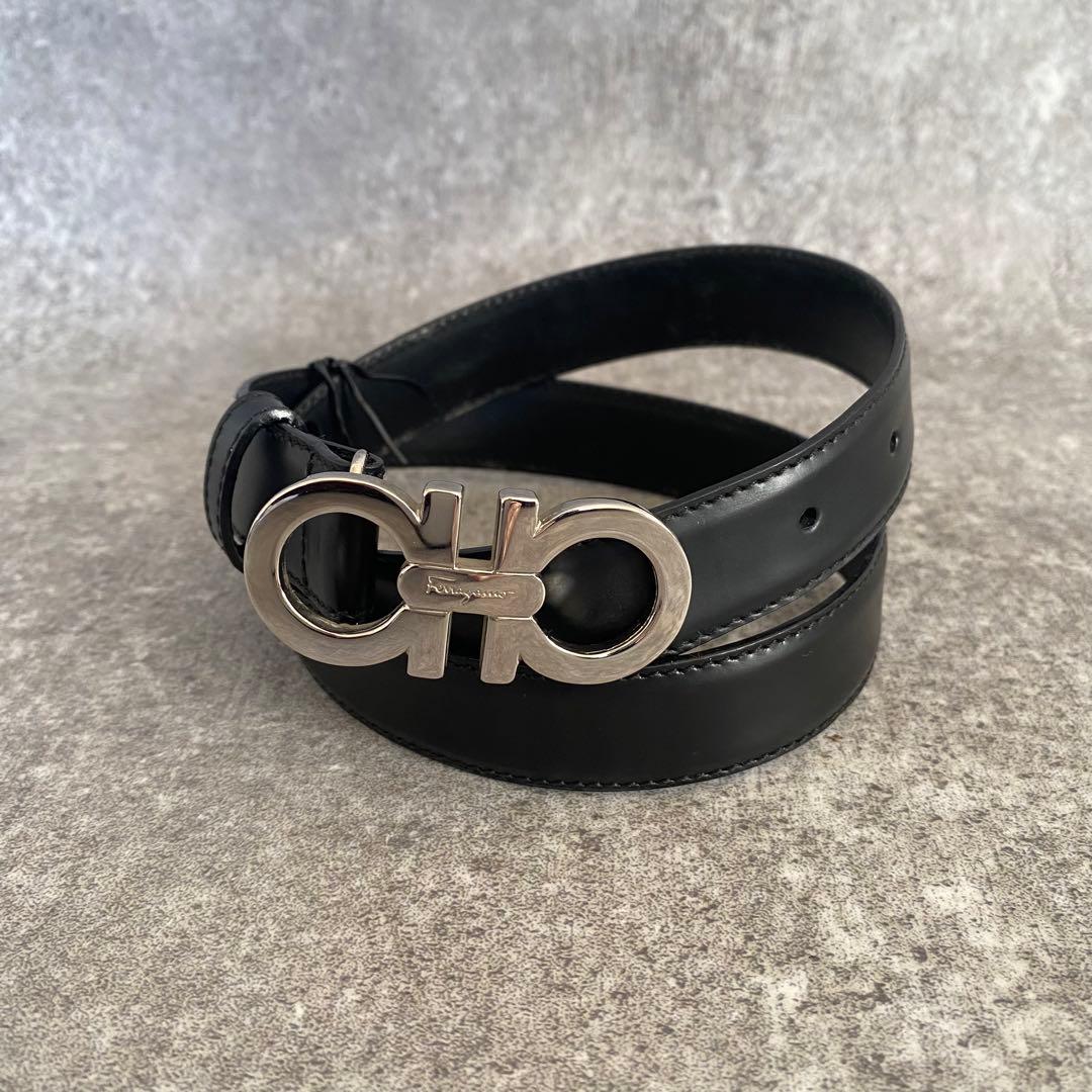 サルヴァトーレフェラガモ ダブルガンチーニ ベルト ブラック シルバー 黒