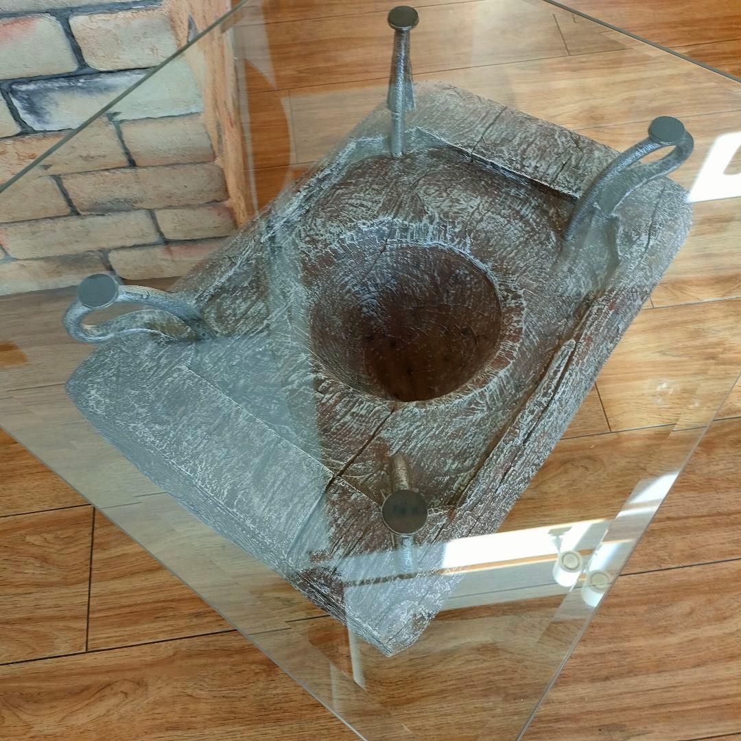 KAJA 古木 ガラス天板 ローテーブル アジアン リゾート モダンインテリア