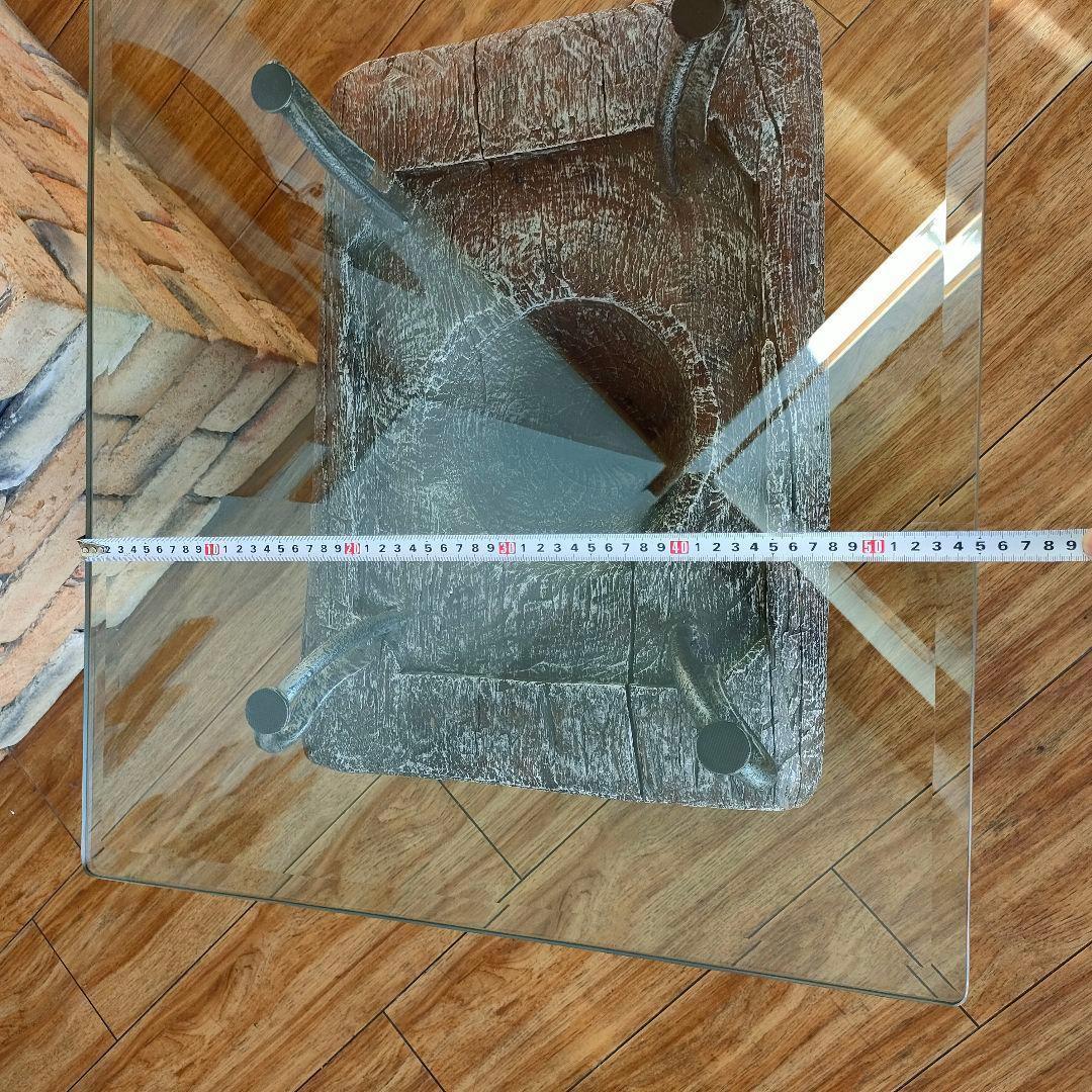 KAJA 古木 ガラス天板 ローテーブル アジアン リゾート モダンインテリア