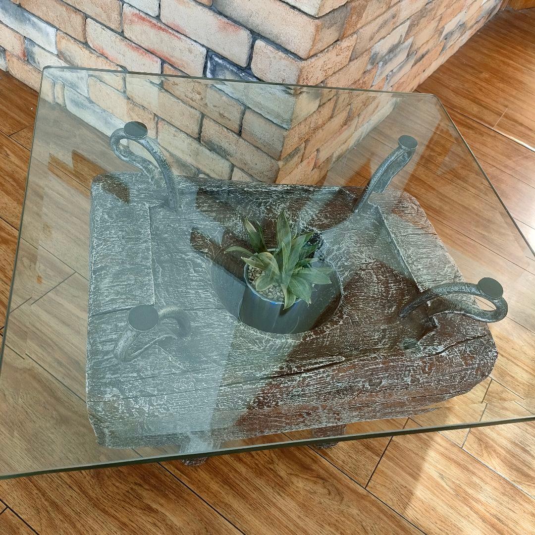 KAJA 古木 ガラス天板 ローテーブル アジアン リゾート モダンインテリア