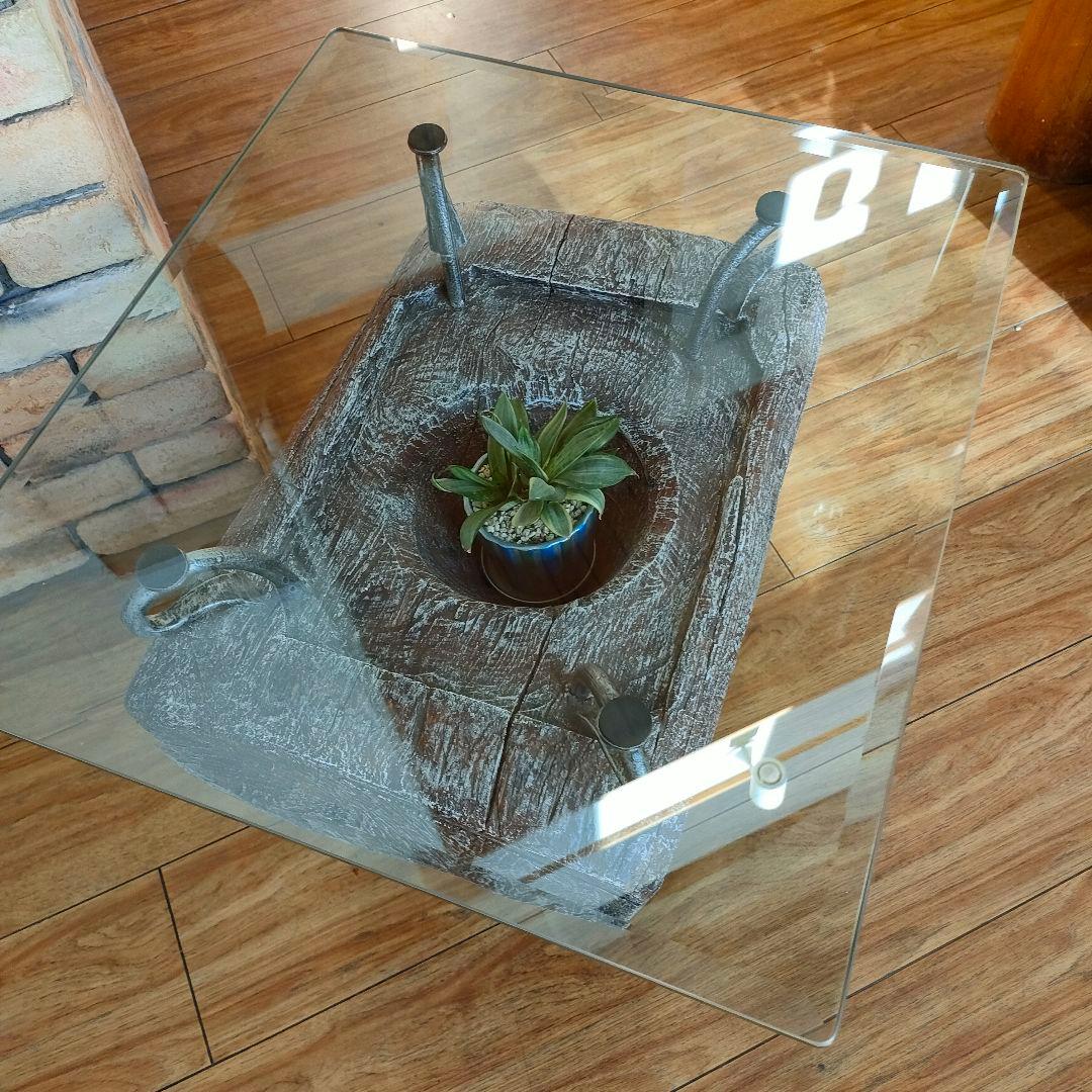 KAJA 古木 ガラス天板 ローテーブル アジアン リゾート モダンインテリア