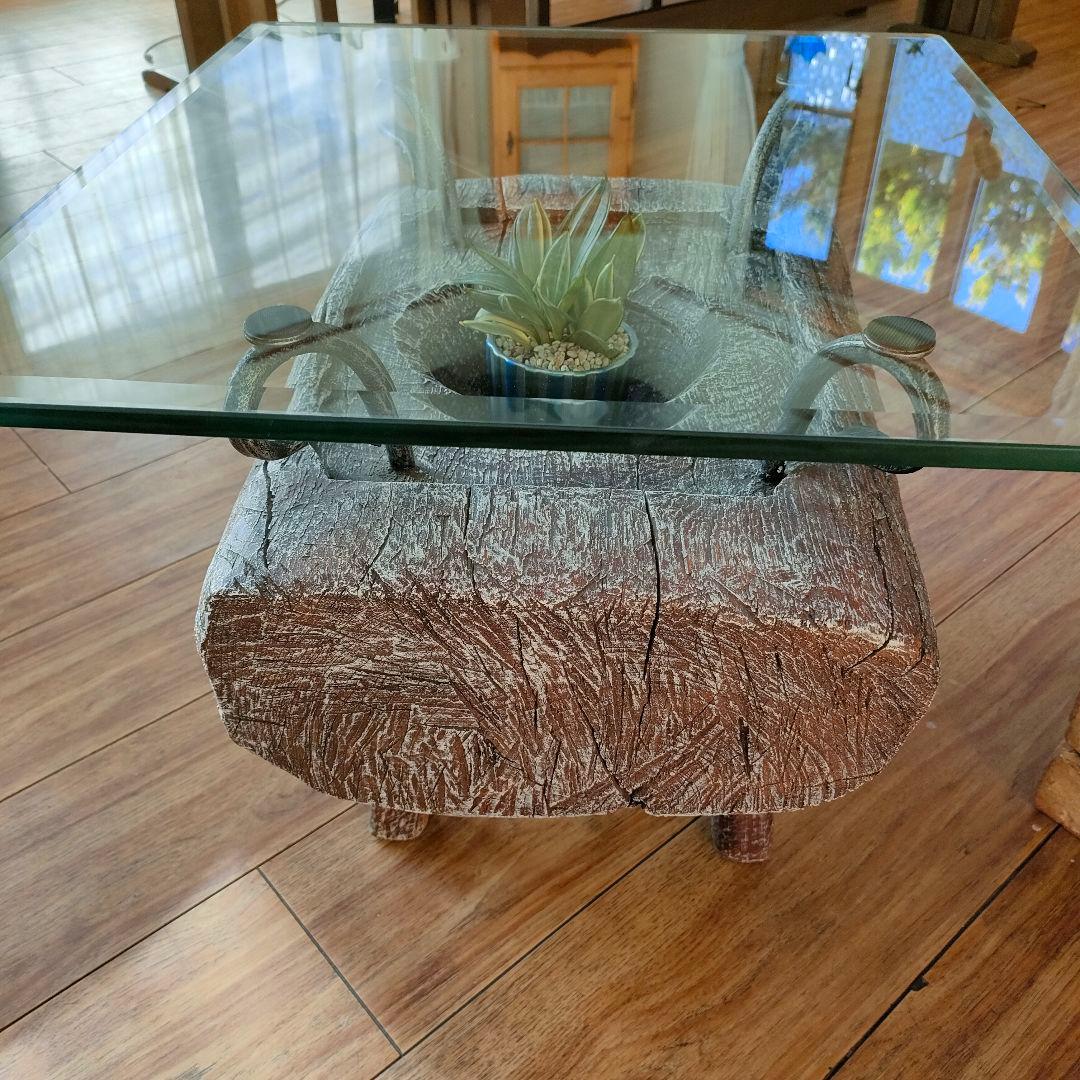 KAJA 古木 ガラス天板 ローテーブル アジアン リゾート モダンインテリア