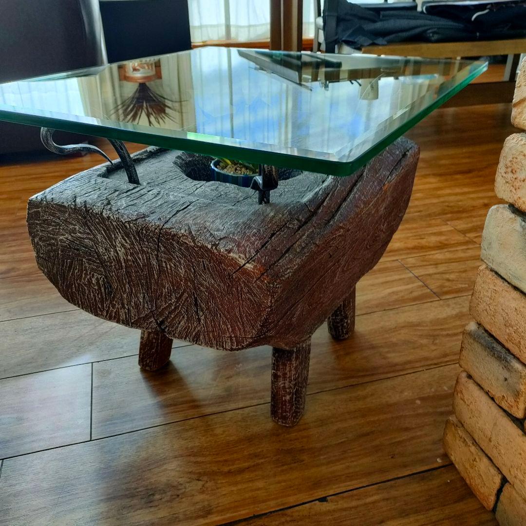 KAJA 古木 ガラス天板 ローテーブル アジアン リゾート モダンインテリア