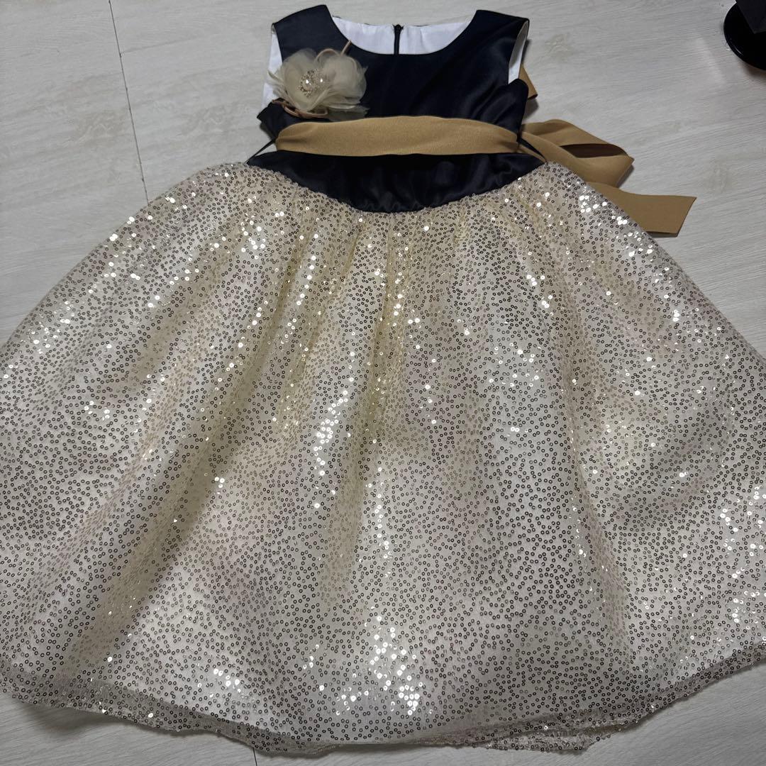 Drescco ドレスコ　ゴールドスパンコール レースドレス 130 フォーマル