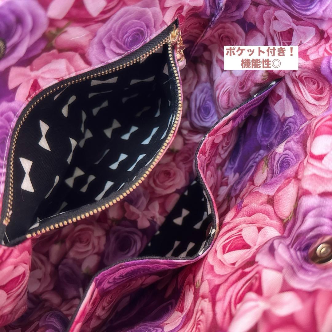 ゆ*ら様 コヤンイサムチョン♡ハチワレにゃんこの薔薇×ヌビポケット付きトートバッ