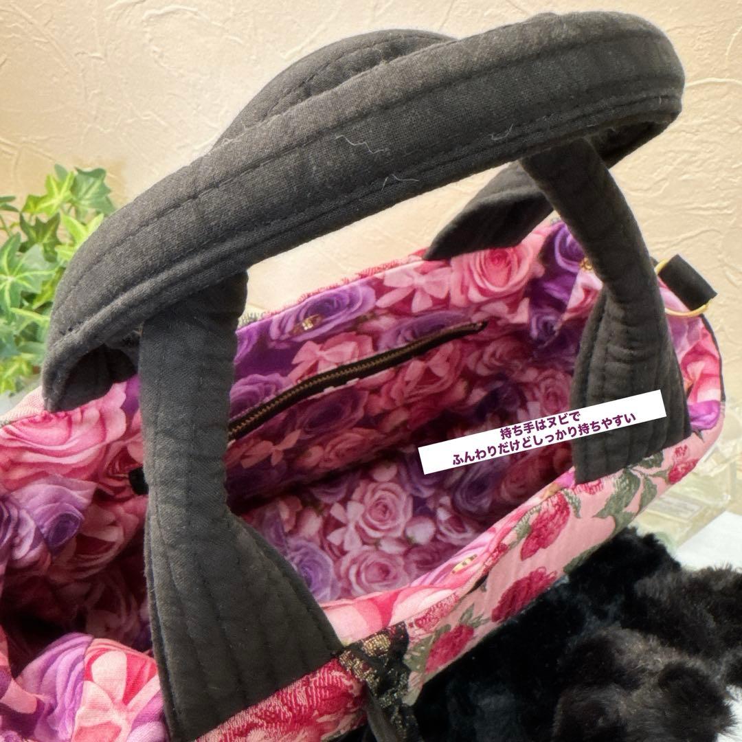 ゆ*ら様 コヤンイサムチョン♡ハチワレにゃんこの薔薇×ヌビポケット付きトートバッ