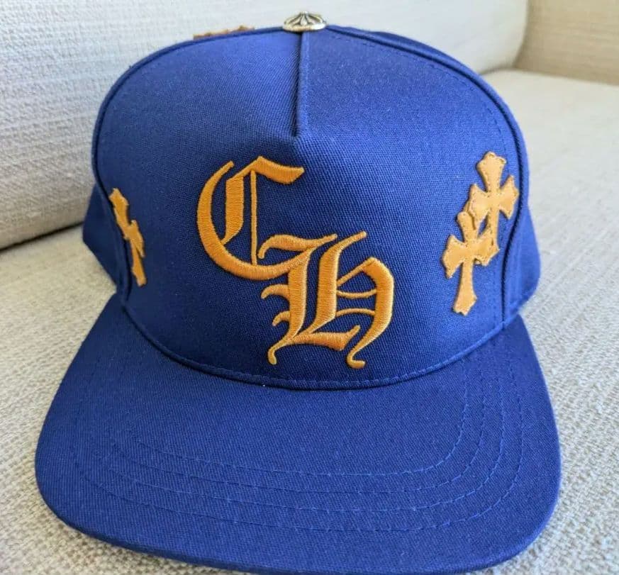 クロムハーツ クロスパッチ キャップ ブルー イエロー CHロゴ