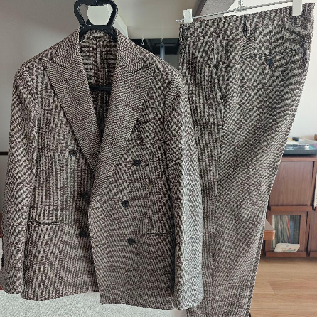 LARDINI ブラウンチェック ダブルブレストスーツ 46