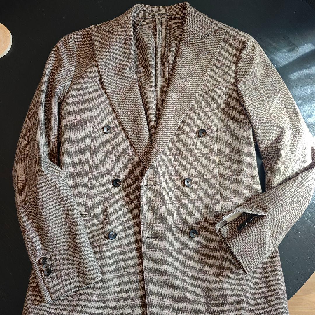 LARDINI ブラウンチェック ダブルブレストスーツ 46
