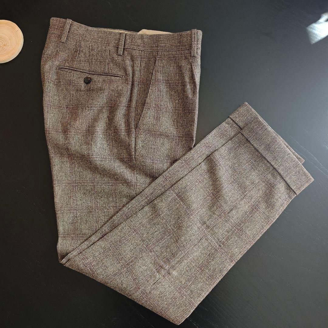 LARDINI ブラウンチェック ダブルブレストスーツ 46