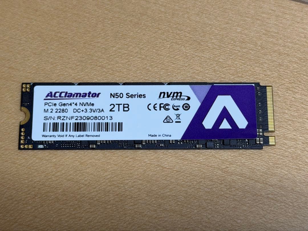 【ジャンク】Acclamator N50 M.2 NVMe SSD 2TB