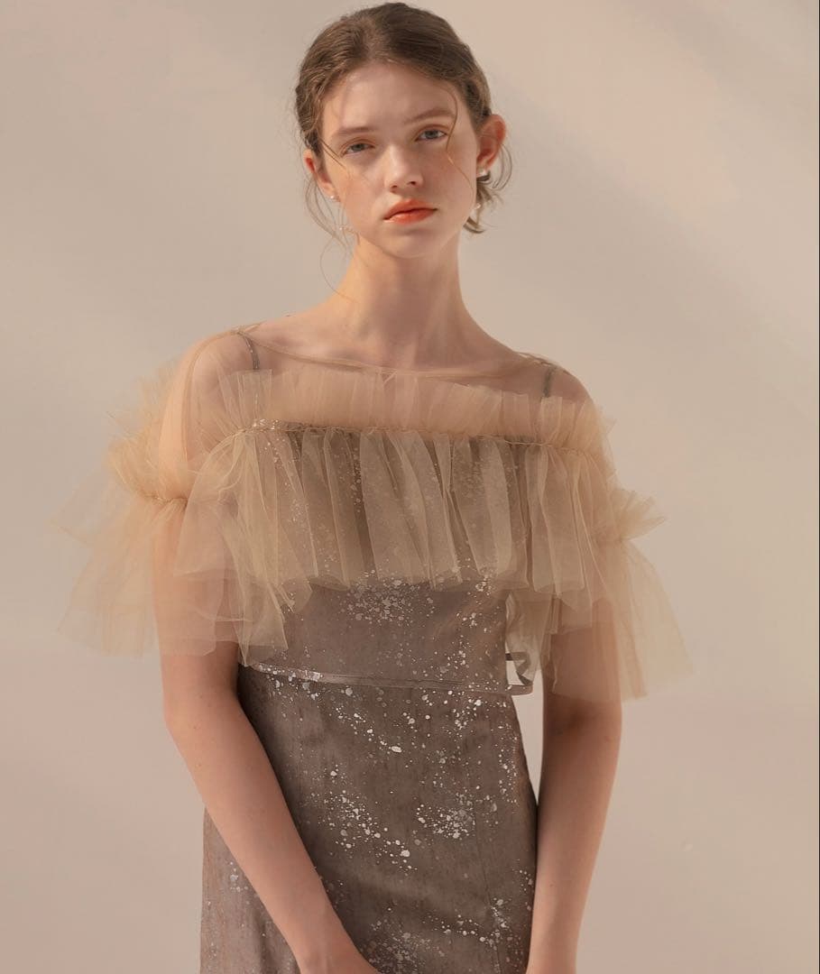 オフショルダーチュールマーメイドドレス S