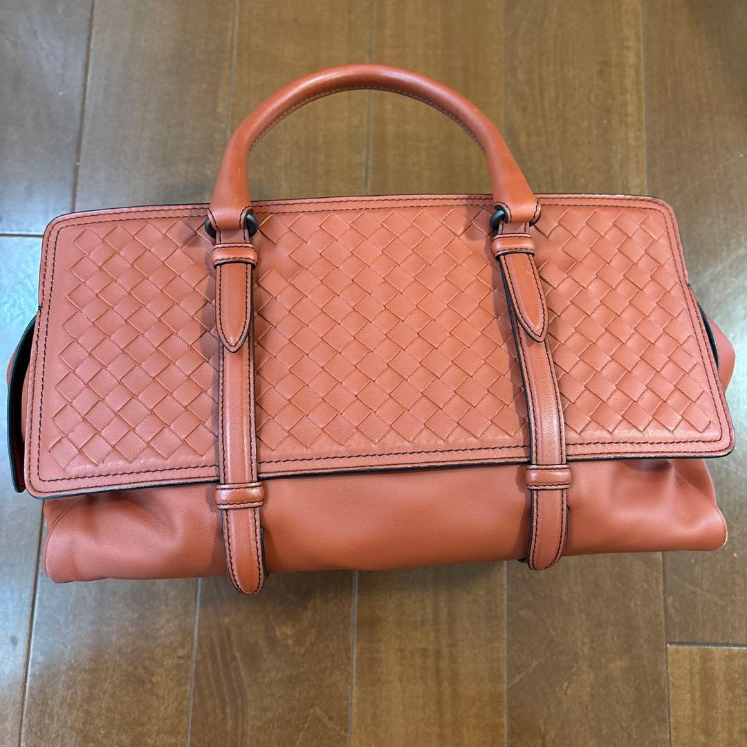 オレンジ レザー 編み込み バッグ