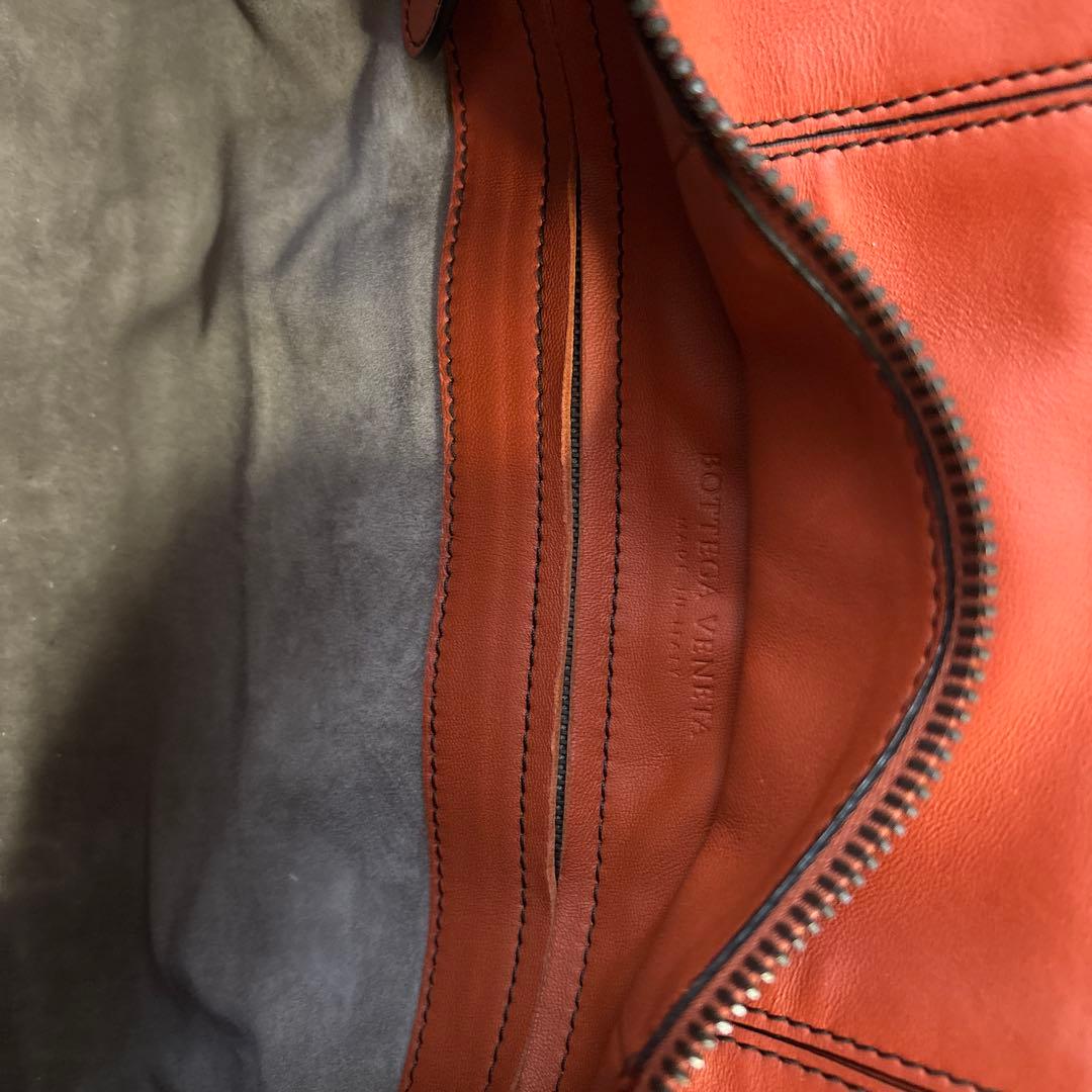 オレンジ レザー 編み込み バッグ