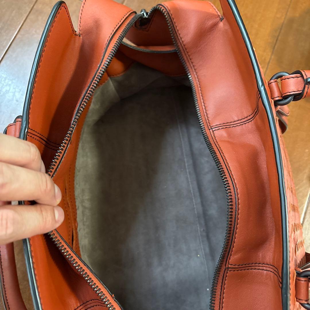 オレンジ レザー 編み込み バッグ
