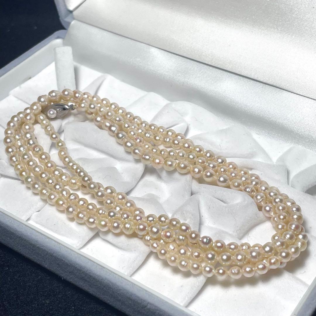超ロング✨️ 本真珠 パール ネックレス 2連 約4.0~5.0mm