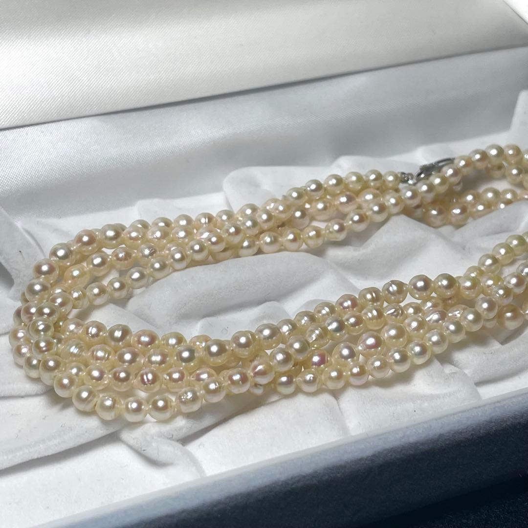 超ロング✨️ 本真珠 パール ネックレス 2連 約4.0~5.0mm