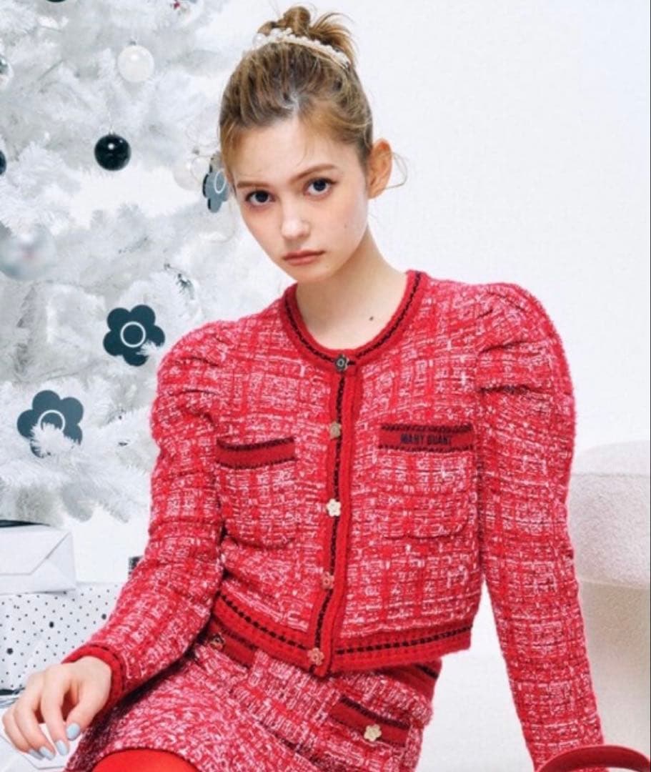 WATA LILY BROWN ツイードニットカーディガン