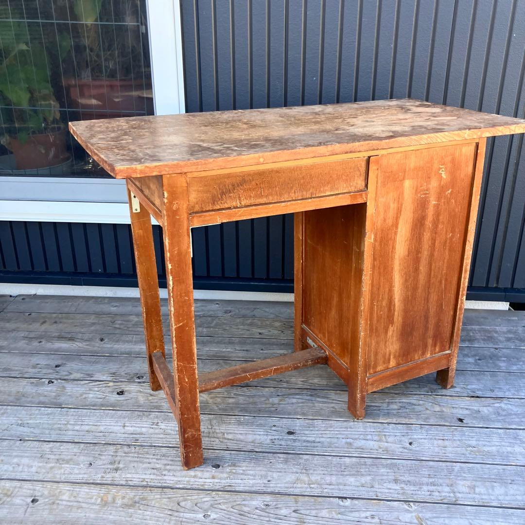 昭和レトロ 古家具 木製 片袖 書斎机 勉強机 文机 古道具 ヴィンテージ