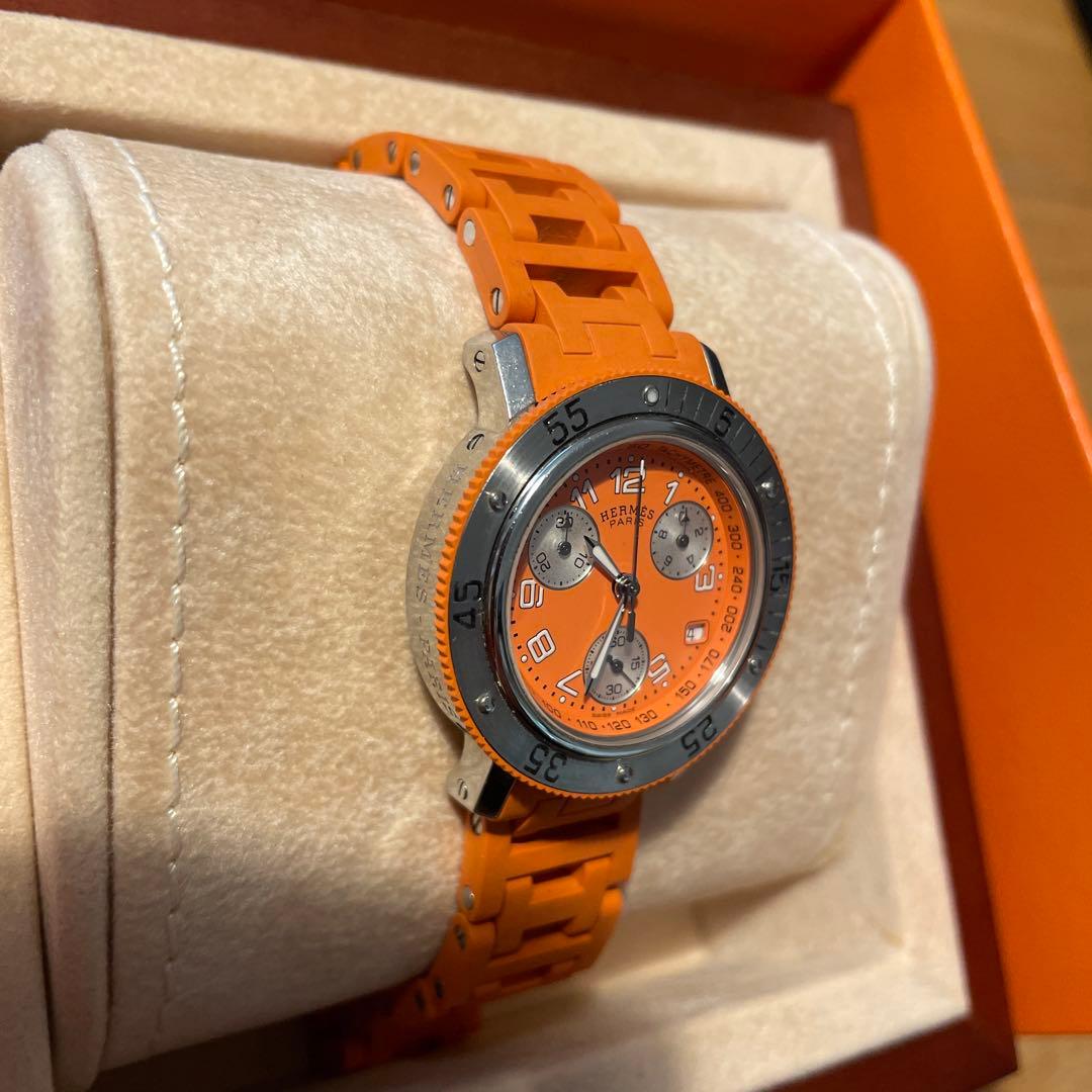 エルメス　クリッパー　ダイバークロノグラフ　ラバーオレンジ　ウオッチ　レディース