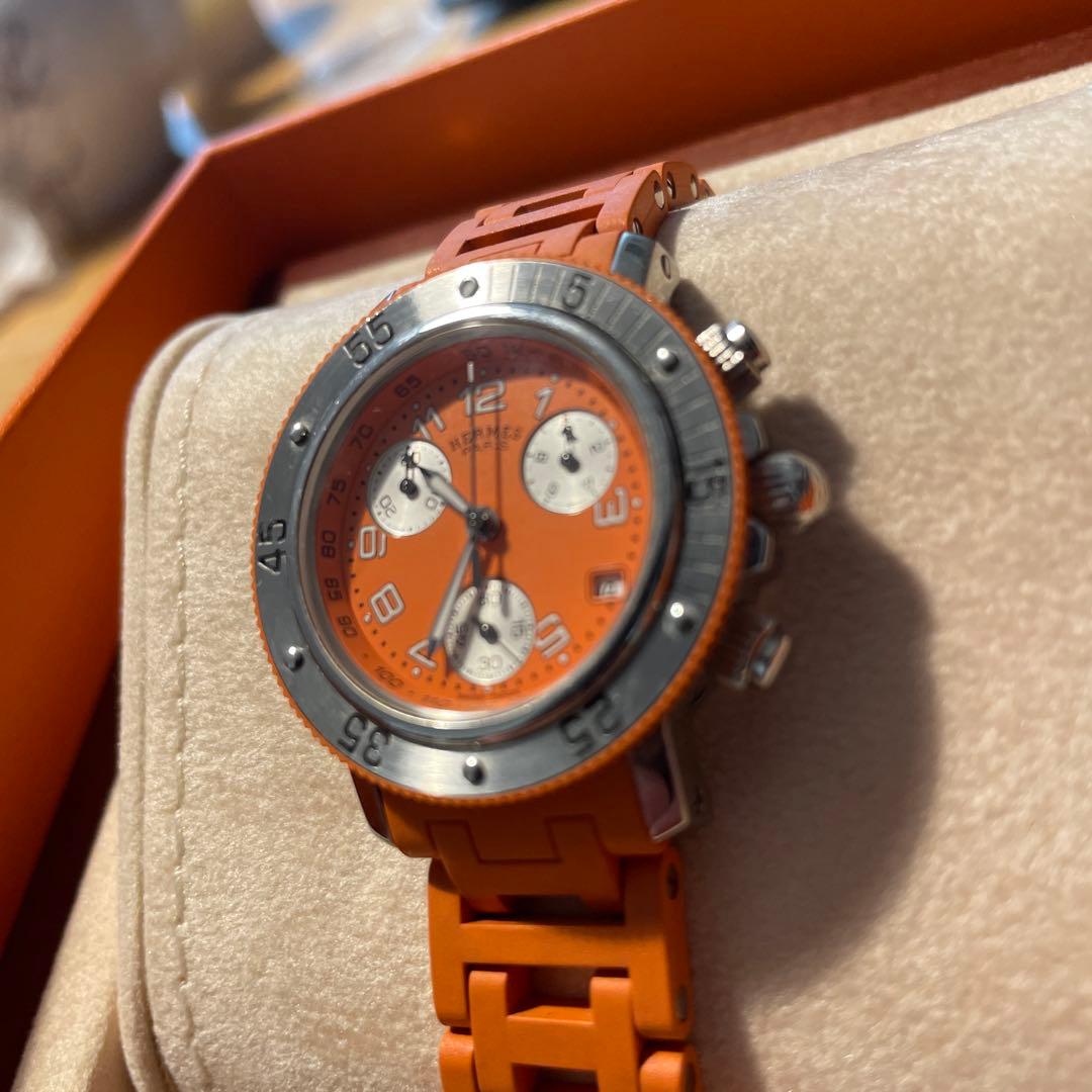 エルメス　クリッパー　ダイバークロノグラフ　ラバーオレンジ　ウオッチ　レディース