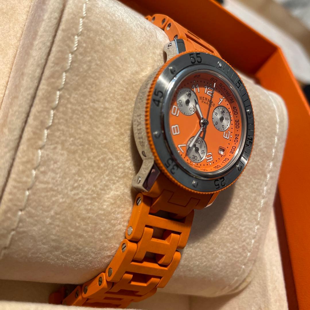 エルメス　クリッパー　ダイバークロノグラフ　ラバーオレンジ　ウオッチ　レディース