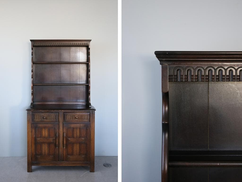 英国アンティーク木製キッチンキャビネット/食器棚/飾り棚サイドボード(91-17