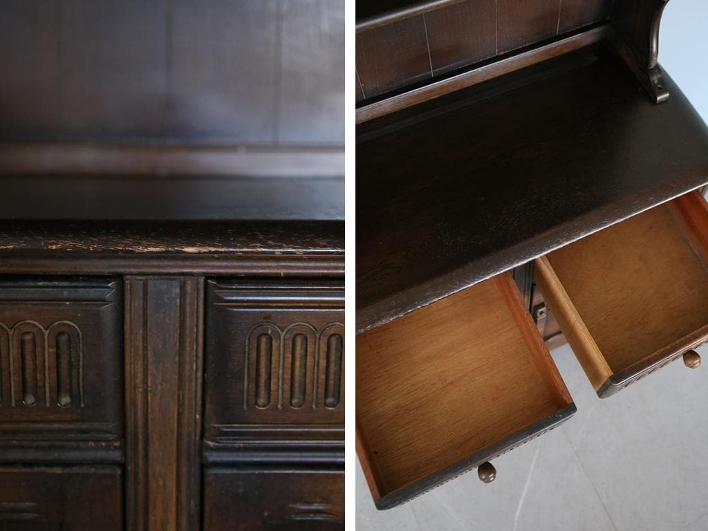 英国アンティーク木製キッチンキャビネット/食器棚/飾り棚サイドボード(91-17