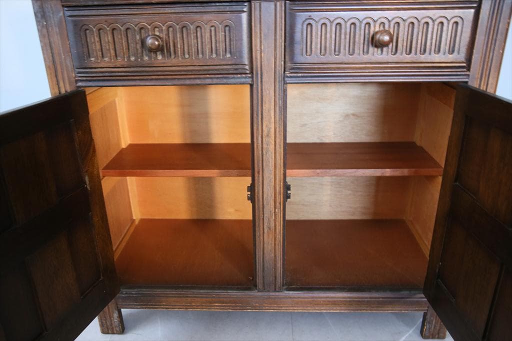 英国アンティーク木製キッチンキャビネット/食器棚/飾り棚サイドボード(91-17