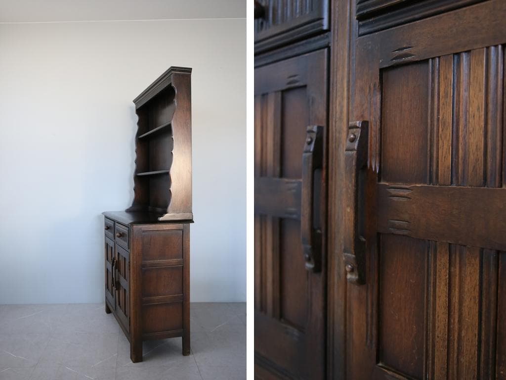 英国アンティーク木製キッチンキャビネット/食器棚/飾り棚サイドボード(91-17