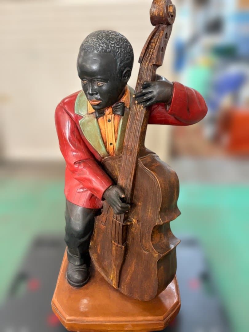 【希少】 大型　ジャズマン　ウッドベース　フィギュア　オブジェ　置物　レトロ