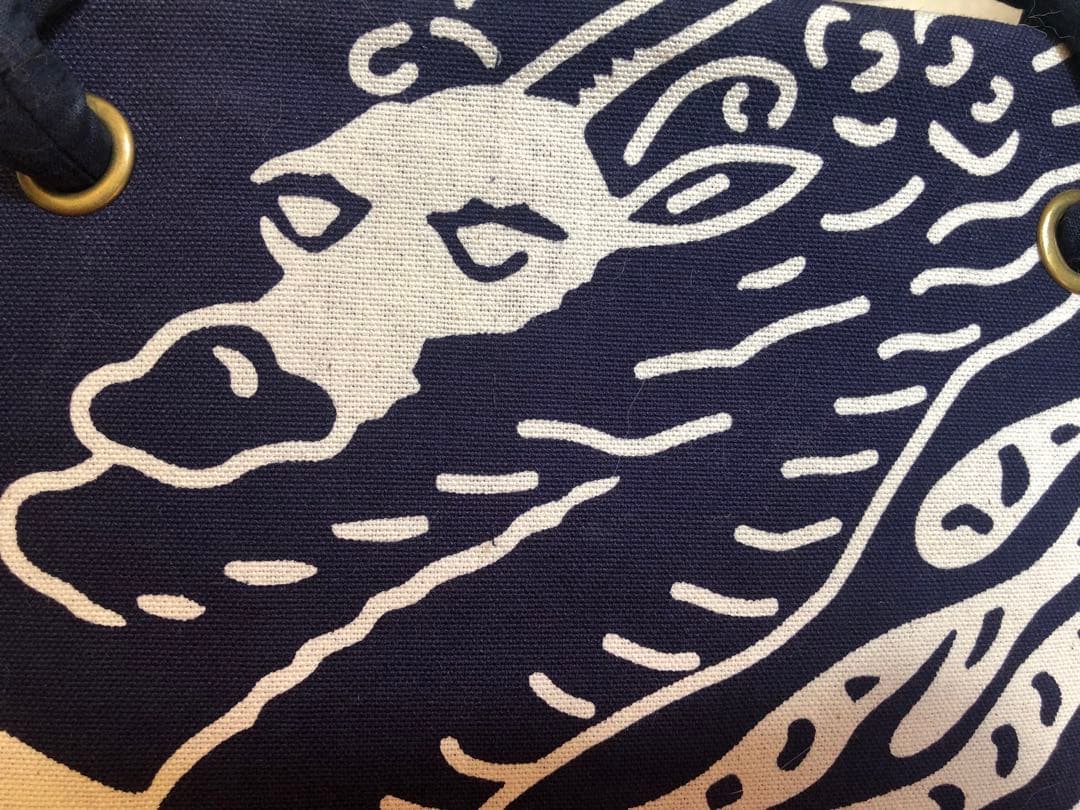 一閑張り　一閑張りバック　藍染 　麒麟麦酒　型染隠れ蓑