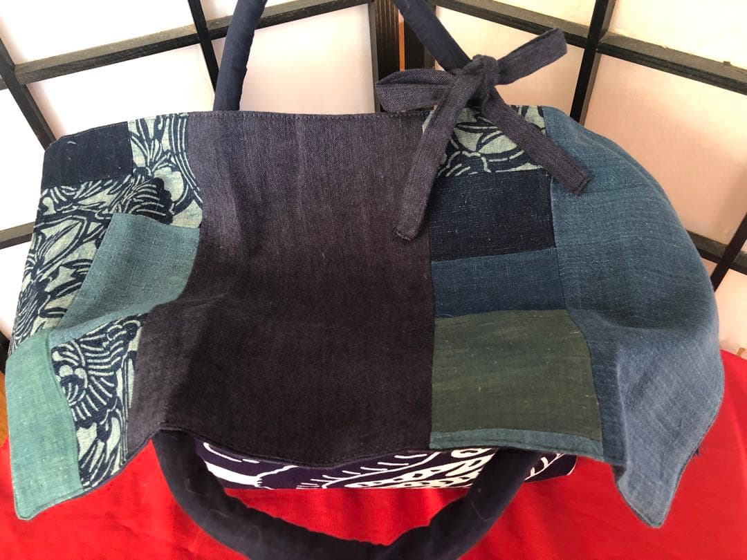 一閑張り　一閑張りバック　藍染 　麒麟麦酒　型染隠れ蓑