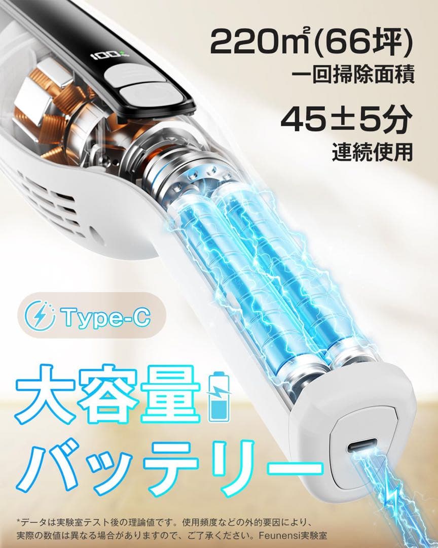 掃除機 コードレス 70KPa超強力吸引&自立式&超軽量50分連続稼働