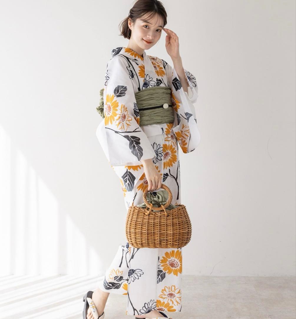 ひまわり柄 浴衣 緑色帯 ゆかた館グレース　【新品未使用】