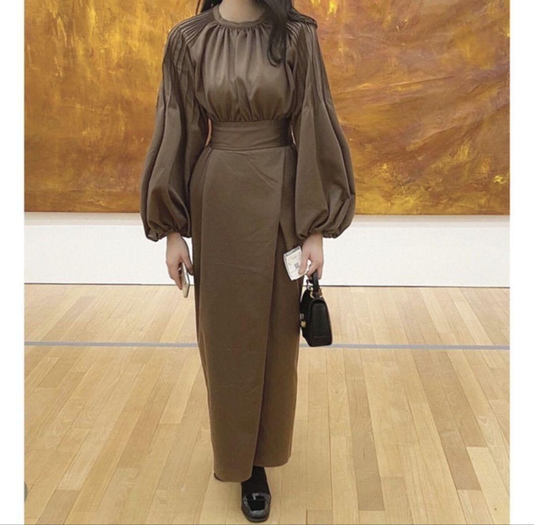 louren pintack sleeve dress M カーキ オケージョン