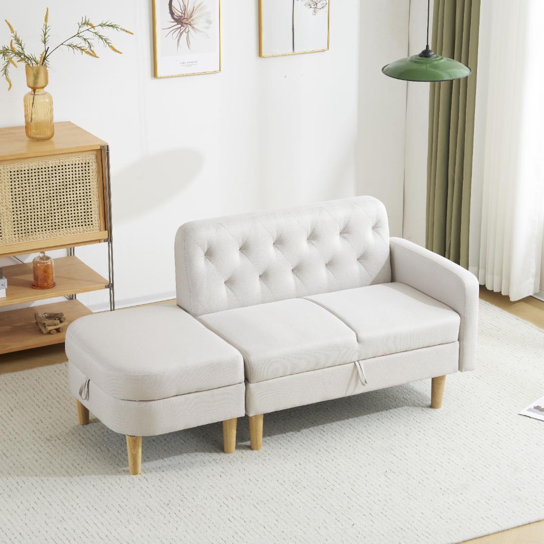 ソファ 2人掛け 3人掛け カウチソファ 収納付き オットマン ローソファ 北欧