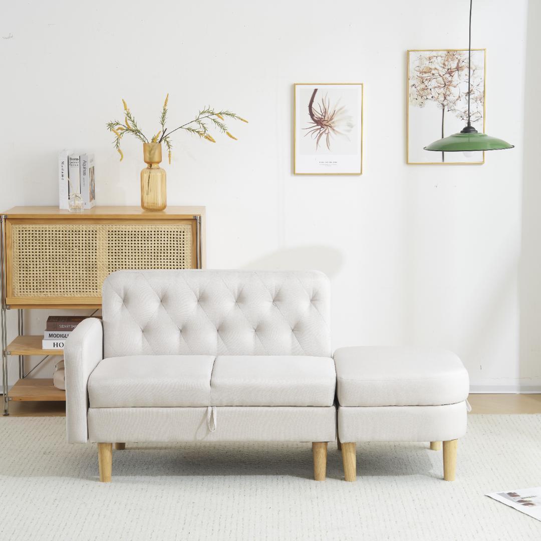 ソファ 2人掛け 3人掛け カウチソファ 収納付き オットマン ローソファ 北欧